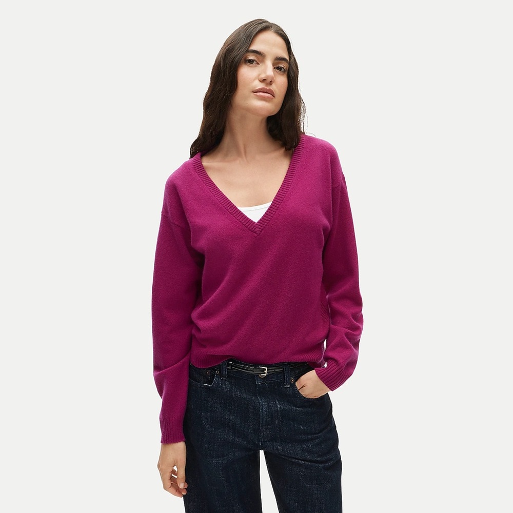 J.Crew Women’s 100% Cashmere Pink Magenta V Neck Sweater Size M Loungewear